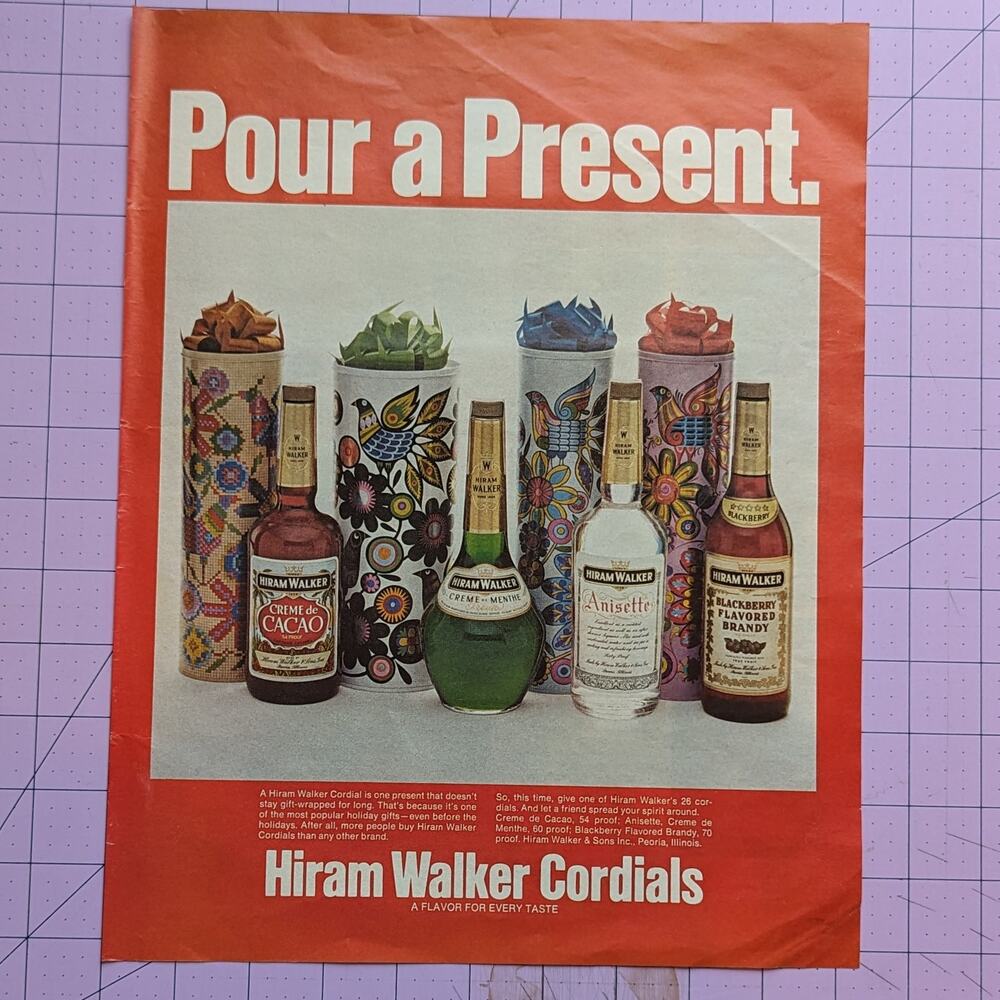 Vintage Print Ad 1969 Hiram Waler Cordials